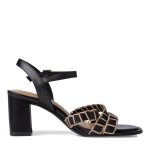 Tamaris Δερμάτινα Γυναικεία Πέδιλα με Χοντρό Χαμηλό Τακούνι σε Μαύρο Χρώμα