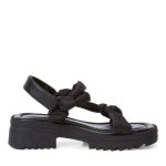 Tamaris Υφασμάτινα Γυναικεία Πέδιλα με Χοντρό Χαμηλό Τακούνι σε Μαύρο Χρώμα