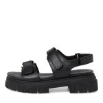 Tamaris Δερμάτινα Γυναικεία Πέδιλα με Χοντρό Χαμηλό Τακούνι σε Μαύρο Χρώμα