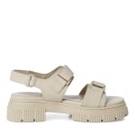 Tamaris Δερμάτινα Γυναικεία Πέδιλα με Χοντρό Χαμηλό Τακούνι σε Μπεζ Χρώμα