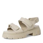 Tamaris Δερμάτινα Γυναικεία Πέδιλα με Χοντρό Χαμηλό Τακούνι σε Μπεζ Χρώμα - Image 5