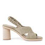 Tamaris Δερμάτινα Γυναικεία Πέδιλα με Χοντρό Ψηλό Τακούνι σε Χακί Χρώμα