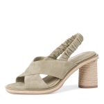 Tamaris Δερμάτινα Γυναικεία Πέδιλα με Χοντρό Ψηλό Τακούνι σε Χακί Χρώμα - Image 4