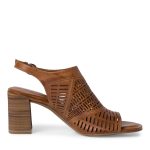 Tamaris Δερμάτινα Γυναικεία Πέδιλα με Χοντρό Ψηλό Τακούνι σε Ταμπά Χρώμα