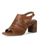 Tamaris Δερμάτινα Γυναικεία Πέδιλα με Χοντρό Ψηλό Τακούνι σε Ταμπά Χρώμα - Image 4