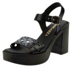 Ragazza Δερμάτινα Γυναικεία Πέδιλα με Χοντρό Ψηλό Τακούνι σε Μαύρο Χρώμα 0914 - Image 6