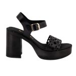 Ragazza Δερμάτινα Γυναικεία Πέδιλα με Χοντρό Ψηλό Τακούνι σε Μαύρο Χρώμα 0914