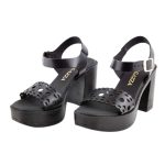 Ragazza Δερμάτινα Γυναικεία Πέδιλα με Χοντρό Ψηλό Τακούνι σε Μαύρο Χρώμα 0914 - Image 3