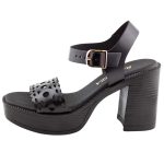 Ragazza Δερμάτινα Γυναικεία Πέδιλα με Χοντρό Ψηλό Τακούνι σε Μαύρο Χρώμα 0914 - Image 5