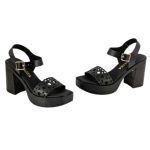 Ragazza Δερμάτινα Γυναικεία Πέδιλα με Χοντρό Ψηλό Τακούνι σε Μαύρο Χρώμα 0914 - Image 8