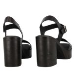 Ragazza Δερμάτινα Γυναικεία Πέδιλα με Χοντρό Ψηλό Τακούνι σε Μαύρο Χρώμα 0914 - Image 9