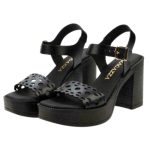 Ragazza Δερμάτινα Γυναικεία Πέδιλα με Χοντρό Ψηλό Τακούνι σε Μαύρο Χρώμα 0914 - Image 13