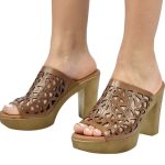 Ragazza Δερμάτινα Mules με Χοντρό Ψηλό Τακούνι σε Ταμπά Χρώμα 0333 - Image 3