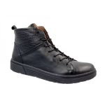 Ελληνικό Μαύρο Δερμάτινο Ανατομικό Μποτάκι Sneaker - Image 4