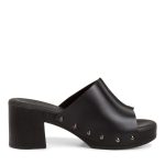 Tamaris Δερμάτινα Mules με Χοντρό Χαμηλό Τακούνι σε Μαύρο Χρώμα