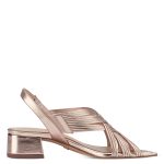 Γυναικεία Πέδιλα με Χοντρό Μεσαίο Τακούνι Πλατίνα