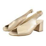 Ragazza Δερμάτινες Peep Toe Γόβες με Χοντρό Μεσαίο Τακούνι Χρυσές - Image 4