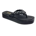 Ragazza Δερμάτινα Γυναικεία Σανδάλια Flatforms σε Μαύρο Χρώμα - Image 3