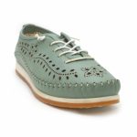 Δερμάτινο Γυναικείο Μοκασίνι με κορδόνια σε πράσινο χρώμα - Image 3