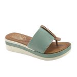 Safe Step Γυναικεία Πράσινη Δερμάτινη Ανατομική Σαγιονάρα/Πλατφόρμα