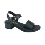 Ragazza Δερμάτινα Γυναικεία Πέδιλα με Χοντρό Χαμηλό Τακούνι σε Μαύρο Χρώμα - Image 8