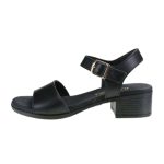 Ragazza Δερμάτινα Γυναικεία Πέδιλα με Χοντρό Χαμηλό Τακούνι σε Μαύρο Χρώμα - Image 3