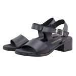 Ragazza Δερμάτινα Γυναικεία Πέδιλα με Χοντρό Χαμηλό Τακούνι σε Μαύρο Χρώμα - Image 4