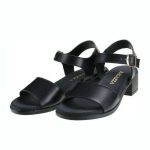 Ragazza Δερμάτινα Γυναικεία Πέδιλα με Χοντρό Χαμηλό Τακούνι σε Μαύρο Χρώμα - Image 9