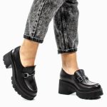 Ragazza Δερμάτινες Γόβες με Χοντρό Μεσαίο Τακούνι Μαύρες 0595 - Image 4