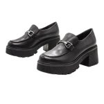 Ragazza Δερμάτινες Γόβες με Χοντρό Μεσαίο Τακούνι Μαύρες 0595 - Image 8