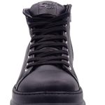 Γυναικείο Δερμάτινο Ανατομικό Μποτάκι με κορδόνια και φερμουάρ σε μαύρο χρώμα - Image 6