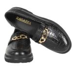 Ragazza 0158 παπούτσια σε Μαύρο Χρώμα Κροκό - Image 5