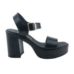 Ragazza Δερμάτινα Γυναικεία Πέδιλα με Χοντρό Ψηλό Τακούνι σε Μαύρο Χρώμα 0868 - Image 2
