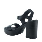 Ragazza Δερμάτινα Γυναικεία Πέδιλα με Χοντρό Ψηλό Τακούνι σε Μαύρο Χρώμα 0868 - Image 3