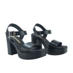 Ragazza Δερμάτινα Γυναικεία Πέδιλα με Χοντρό Ψηλό Τακούνι σε Μαύρο Χρώμα 0868 - Image 4