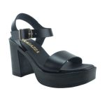 Ragazza Δερμάτινα Γυναικεία Πέδιλα με Χοντρό Ψηλό Τακούνι σε Μαύρο Χρώμα 0868 - Image 5