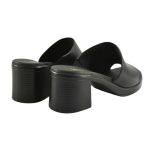 Ragazza Δερμάτινα Γυναικεία Πέδιλα με Χοντρό Ψηλό Τακούνι σε Μαύρο Χρώμα 0965 - Image 3