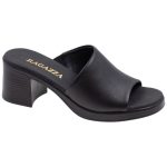 Ragazza Δερμάτινα Γυναικεία Πέδιλα με Χοντρό Ψηλό Τακούνι σε Μαύρο Χρώμα 0965