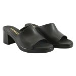 Ragazza Δερμάτινα Γυναικεία Πέδιλα με Χοντρό Ψηλό Τακούνι σε Μαύρο Χρώμα 0965 - Image 4