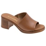 Ragazza Δερμάτινα Γυναικεία Πέδιλα με Χοντρό Ψηλό Τακούνι σε Ταμπά Χρώμα 0965