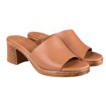 Ragazza Δερμάτινα Γυναικεία Πέδιλα με Χοντρό Ψηλό Τακούνι σε Ταμπά Χρώμα 0965 - Image 4