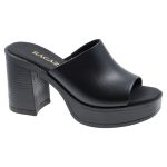 Ragazza Δερμάτινα Mules με Χοντρό Ψηλό Τακούνι σε Μαύρο Χρώμα 0920