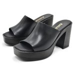 Ragazza Δερμάτινα Mules με Χοντρό Ψηλό Τακούνι σε Μαύρο Χρώμα 0920 - Image 4