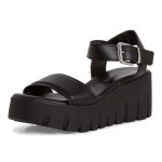 Tamaris σφηνοειδή δερμάτινα σανδάλια σε μαύρο χρώμα 1-28712-42 003 - Image 4