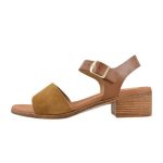 Ragazza Suede Γυναικεία Πέδιλα με Χοντρό Χαμηλό Τακούνι σε Ταμπά Χρώμα