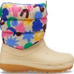 Crocs Παιδικές Γαλότσες με Εσωτερική Επένδυση Puff Μπεζ - Πολύχρωμες