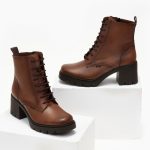 Ragazza Δερμάτινα Γυναικεία Μποτάκια με Μεσαίο Τακούνι Ταμπά - Image 4