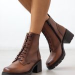 Ragazza Δερμάτινα Γυναικεία Μποτάκια με Μεσαίο Τακούνι Ταμπά - Image 6