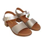 Ragazza Δερμάτινα Γυναικεία Πέδιλα με Χοντρό Χαμηλό Τακούνι σε χρώμα άμμου - Image 4