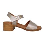 Ragazza Δερμάτινα Γυναικεία Πέδιλα με Χοντρό Χαμηλό Τακούνι σε χρώμα άμμου